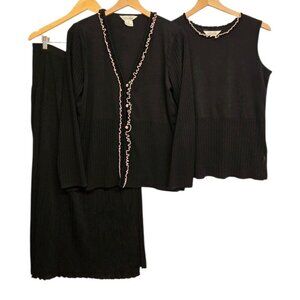 Vntg Exclusively Misook 3 Pc Pleated Skirt Set Medium Black Pink Edge Ruffle